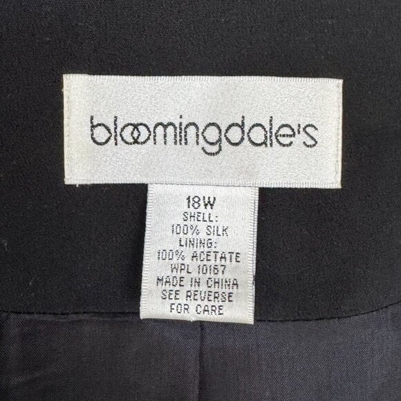 Bloomingdale's Black 100% Silk Single Mother of Pearl Button Blazer Plus Size 18 - Picture 9 of 10